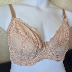 Torrid Curve Women's 38DD Underwire Bra Pinkish Beige Lace Unlined Coquette